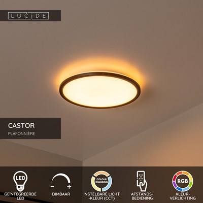 Lucide CASTOR - Plafonnière - Ø 32 cm - LED Dimb. - CCT - 1x20W 2700K/6500K - RGB - Opaal